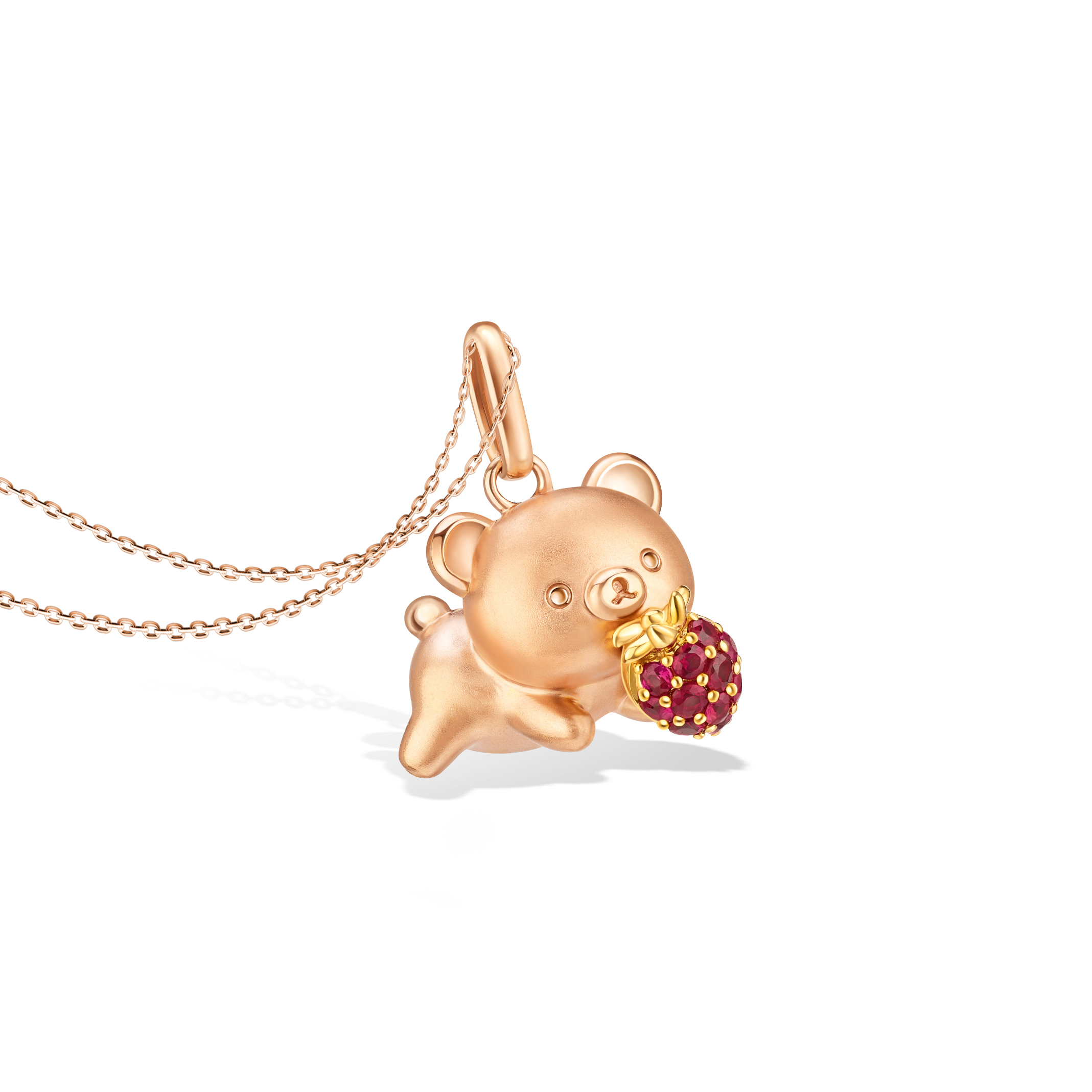 Rilakkuma™ Collection  Chairoikoguma & Strawberry 18K Rose Gold Pendant with Ruby