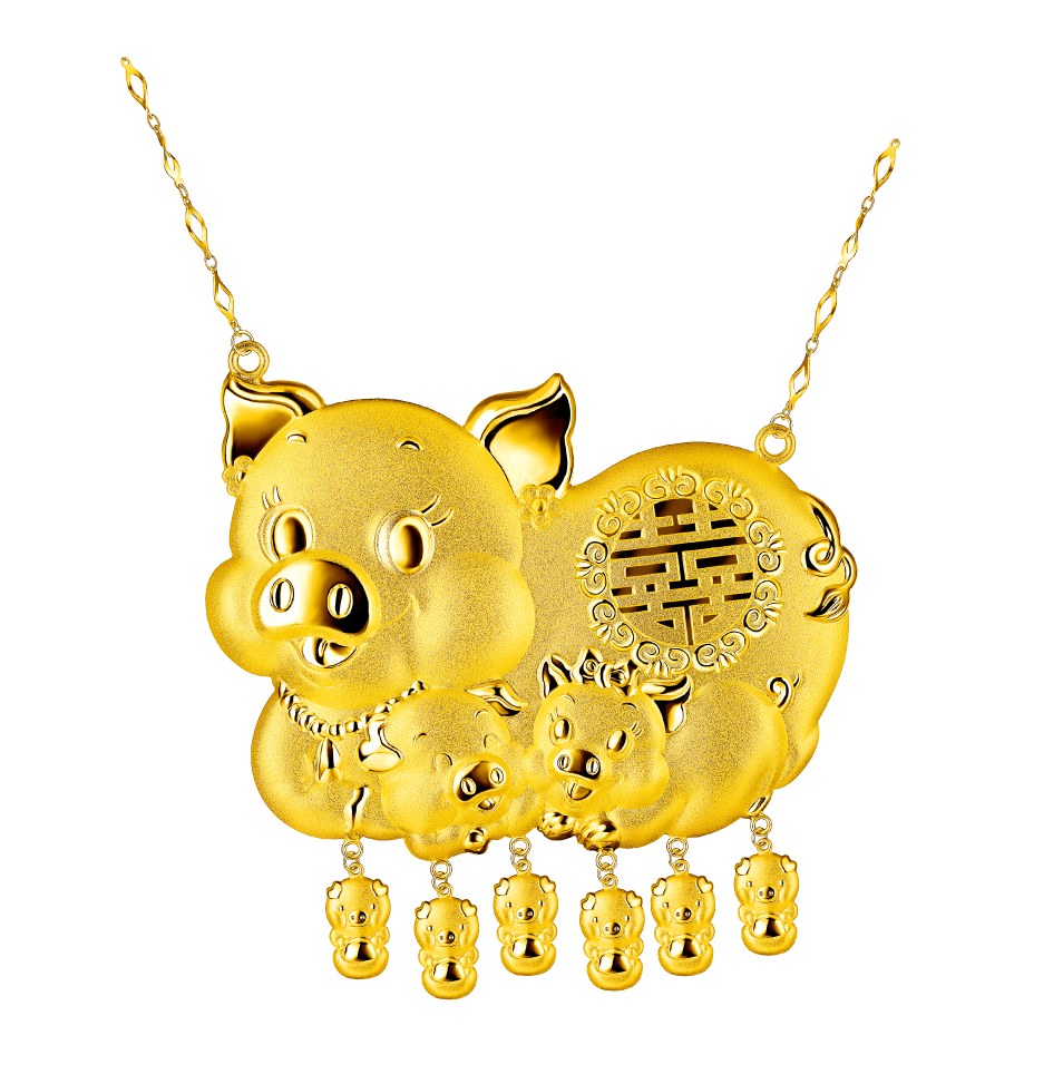 Beloved Collection Gold Pigs Necklace